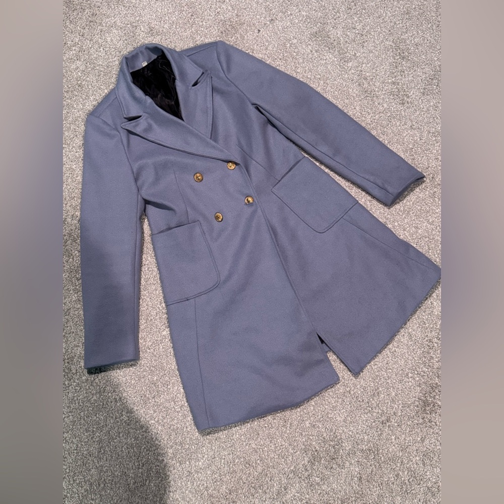 NWOT Sophisticated Double-Breasted Blue Trench Coat